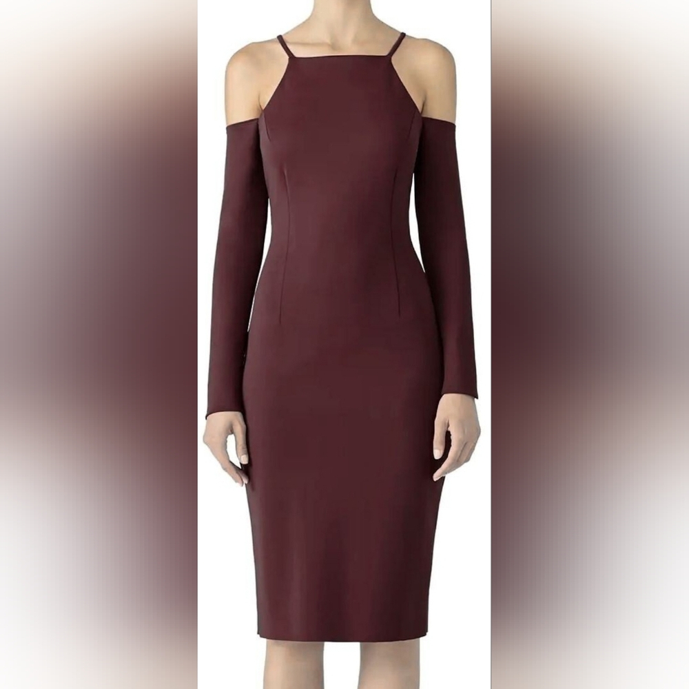💕TRINA‎ TURK Lu Lu Malbec Burgundy Red Cold Shoulder Sheath Dress Sz 14